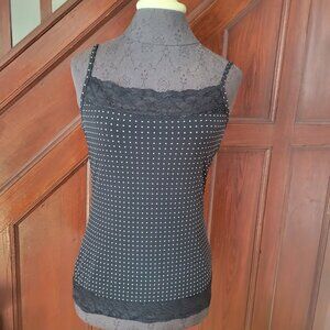 Maurices Black Polka Dot Lace Trim Camisole Tank Top Adjustable Straps Womens M